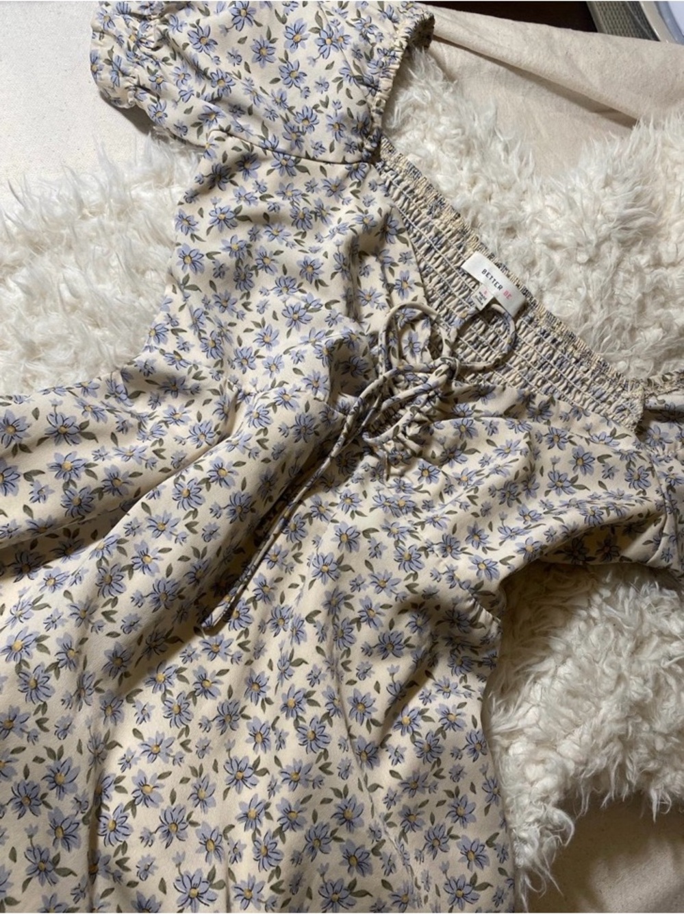 Better Be Cream Floral Lace-Up Square-Neck Mini Dress - Picture 3 of 9